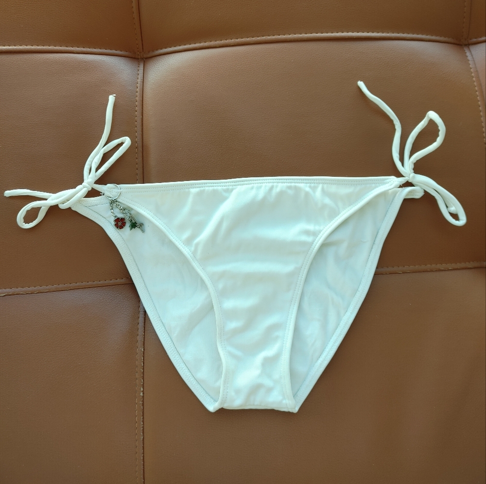 O'Neill Bikini Bottoms with Side Ties and Charms - White - Size Medium